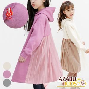 [아자브키즈] 기모 플리츠 후드 원피스 긴팔 여아 주니어