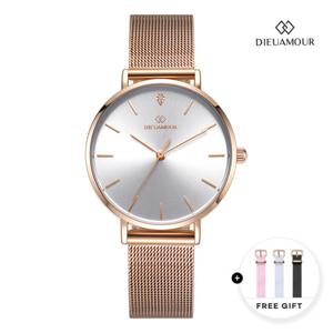디유아모르 여성 메쉬밴드시계 DAW3301MS-RW 다이아몬드 시계