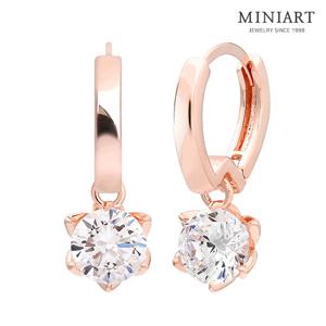 [미니아트] 14K 골드핀 플랜 큐빅 드롭 원터치 링 금침 귀걸이