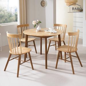 라로퍼니처 아몬드 1000 원형 고무나무 원목 식탁 세트 (식탁+의자4)
