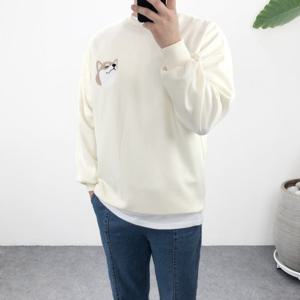 [엠클로]오버핏 특양면 기모 미니 시바견 자수 맨투맨 티셔츠 남