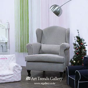 [ATgallery]도로시체크윙체어(브라운체크,1인소파)/프로방스풍/국내장인제작수제가구