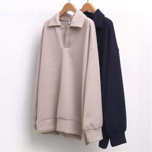 [강물처럼]빅사이즈사랑해요 7595L101 반오픈 카라 골지 티 WW (