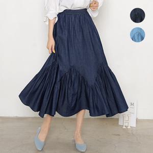 [헤이올리]가격인하/연청 밑단 둥근절개 셔링 밴딩스커트   SH6013