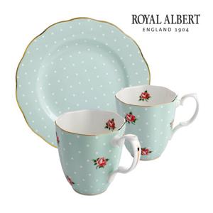 [로얄알버트] 뉴황실장미 폴카로즈 2인조 브런치 세트