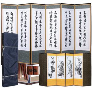 [남원공방]인조실크6폭 추사-사군자병풍+고정고무 커버포함