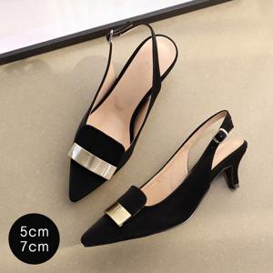 [바닐라슈] 로비아 샌드누벅 골드메탈 슬링백 펌프스(5cm,7cm)