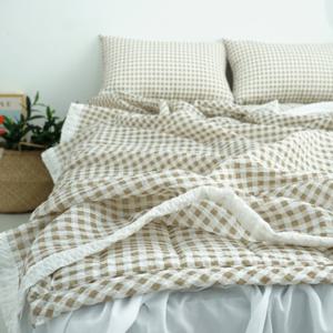 바숨 스몰체크 여름 홑이불+패드+베개커버세트 퀸(Q)