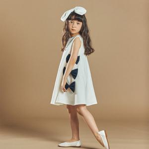 퍼키 블랙모던 리본 원피스 여아 아동 키즈 셔링 드레스