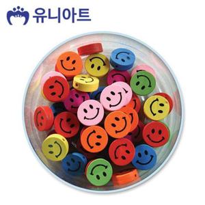 유니아트 모양 비즈 41번 나무 비즈 원형 스마일