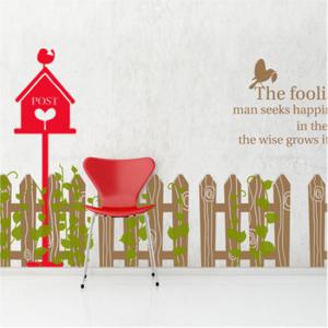 [꾸밈]pm022-행복을 전하는 우체통 그리고 울타리/그래픽스티커/포인트스티커/월데코/자연/숲속/들풀/레터링/새/울타리/펜스/나무넝쿨/넝쿨줄기/