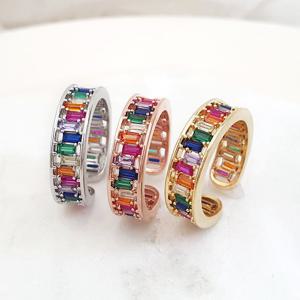 CR1243 무지개 스퀘어 큐빅링 패션반지 / 3컬러
