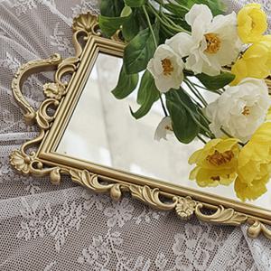 엔틱 빈티지 미러 트레이 벽걸이 거울 골드 직사각형