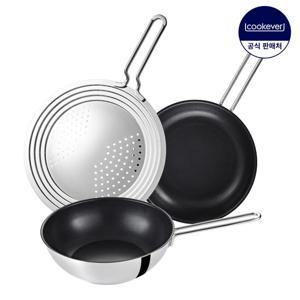 쿡에버 SS이코노미 인덕션 코팅 프라이팬 3종 세트 (팬28+웍28+커버)