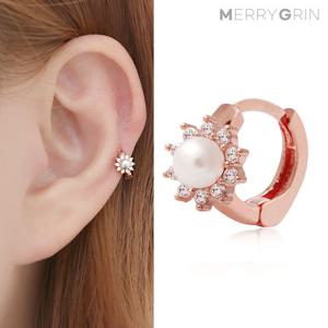 [메리그린] 14K 진주플라워 링 피어싱 gold-pin 로즈골드