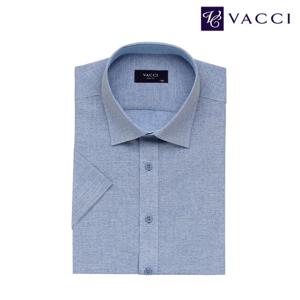 바찌 면혼방 솔리드 슬림핏 반소매 셔츠블루VD1K2BS613B0
