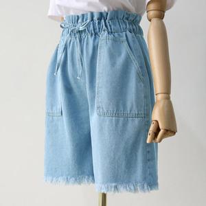 [헤이올리] 사각아웃포켓 프릴밴딩밑단헤짐 데님4부팬츠 PH366