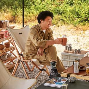 Buck703 접이식 경량 원목 캠핑의자 릴렉스 대 가죽커버 세트