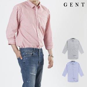 [겐트옴므]남성용 깅엄 체크 7부 셔츠_GS9211C