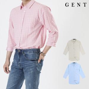 [겐트옴므]남성용 그리드 체크 7부셔츠_GS9214C