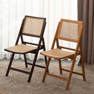 E469 티크원목 폴딩 천연라탄 의자