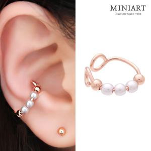 [미니아트] 14kgp 펄라인 이어커프 귀찌 로즈골드 진주 귀걸이