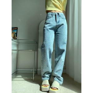 설세라 / 하이웨스트 와이드 페인팅 나염 연청바지