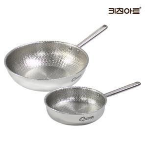키친아트 퀸 엠보 인덕션 통5중 304스텐 후라이팬세트 2종D 후20+웍28