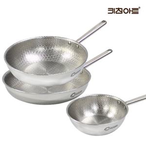 키친아트 퀸 엠보 인덕션 통5중 304스텐 후라이팬세트 3종C 후28+웍20+28