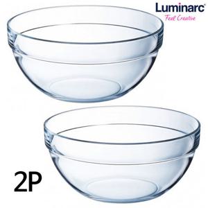 유리믹싱볼 9호(23cm) 2P세트 투명 샐러드볼 강화 베이킹 유리볼
