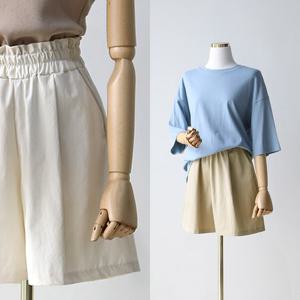 [헤이올리] 허리프릴밴딩 원턱포인트 데일리4부 면반바지  PKS085