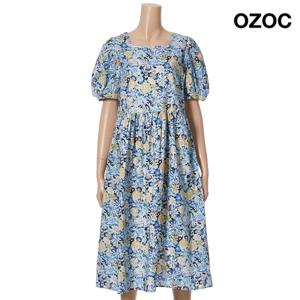 [오조크] 스퀘어넥 플라워 나염 벌룬 롱 원피스 (K75-51450)