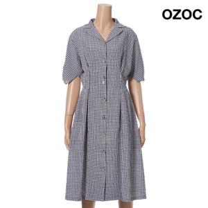 [오조크] 체크 소매 꼬임 단추 뒷밴딩 롱 원피스 (K75-51510)