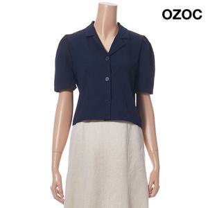 [오조크] 카라넥 소매 셔링 단추 크롭 셔츠 (K75-81606)