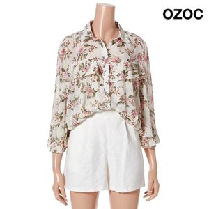 [오조크] 카라넥 플라워 이중 프릴 블라우스 (K75-81429)