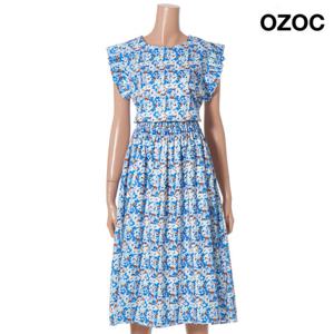 [오조크] 플라워 나염 허리 밴딩 롱 원피스 (K75-51432)