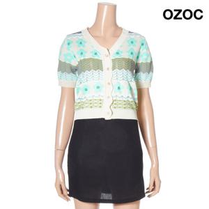 [오조크] 플라워 비즈 장식 펀칭 니트 가디건 (K75-31602)