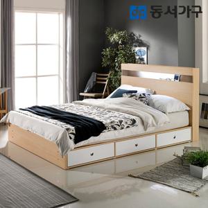 동서가구 비드가 LED 퀸 Q 깊은서랍 수납침대+편백황토숯 독립