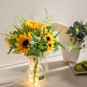 해바라기 조화 화병 LED 베리 set 30cm (DIY) 인테리어 꽃 테이블 장식 소품 금전화