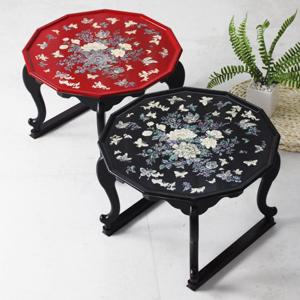 [박씨상방] 1.5 12각 원형호족반 목단꽃나비 자개찻상 45센티