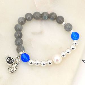 SG014-문스톤 8mm+담수 진주+실버 925 패션 원석 염주 은 팔찌