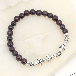 SG026-가넷 6mm+실버 925 십자가 패션 원석 여자 남자 염주 팔찌