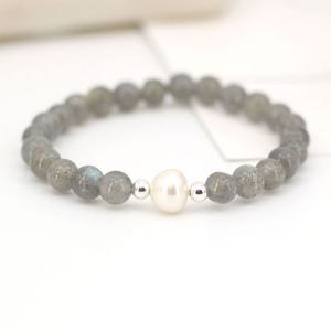 SG042-문스톤 6mm+담수 진주+실버 925 원석 패션 염주 은 팔찌