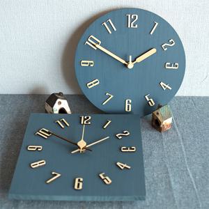 블루 우드 무소음 원목 작은 벽시계