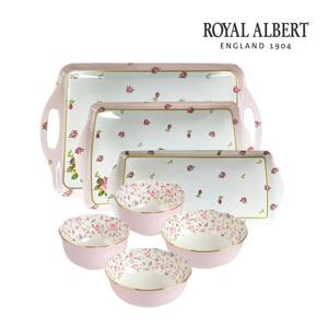 [로얄알버트] 뉴황실장미 2인 한식기+트레이 세트