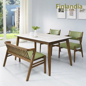 핀란디아 파코 4인 통세라믹 식탁세트(의자2벤치1)