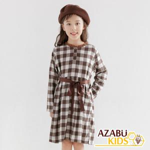 [아자브키즈] 폴인 체크 원피스 긴팔 여아 아동 주니어