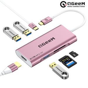 QGeeM 큐짐 7in1 USB C타입허브 핑크 /  PD충전 맥북 노트북 삼성텍스 HDMI미러링 닌텐도스위치  호환
