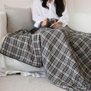 달린 그레이 체크 극세사 양면 블랭킷 캠핑 대형 담요 100x150cm
