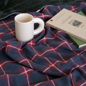 빌리지 네이비 체크 극세사 양면 블랭킷 캠핑 무릎 담요 75x100